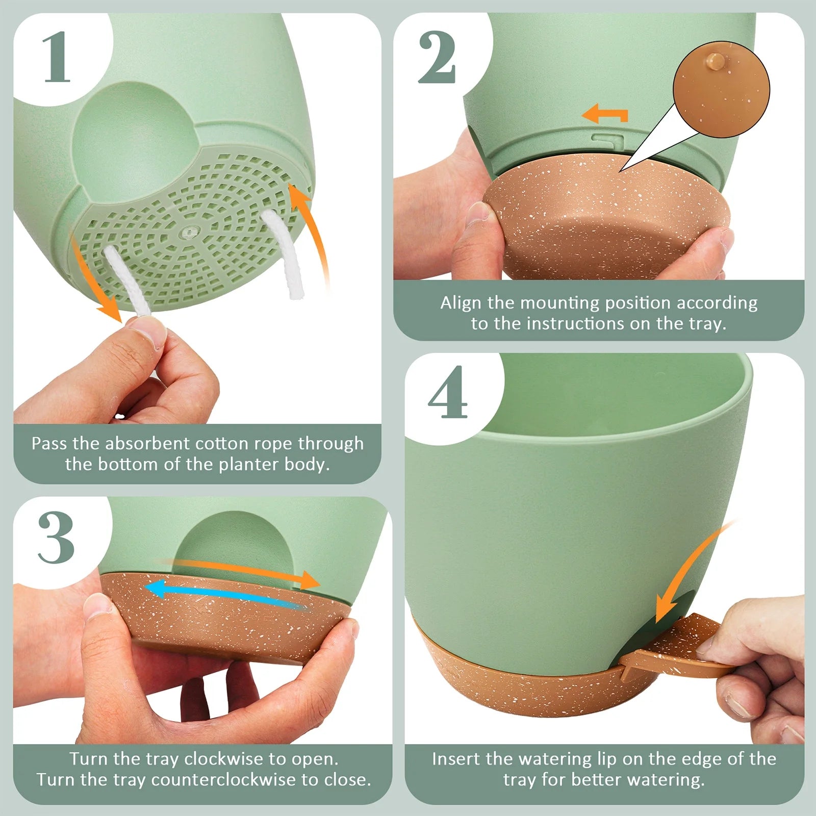 5 Pack Self Watering Plant Pots, Plastic Planters with Drainage Holes and Saucers, Flower Pots for Indoor Outdoor Garden Plants, 7/6.5/6/5.5/5 Inch（Green）